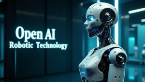 An image of a humanoid robot with the caption "Open AI Robotic Technology".